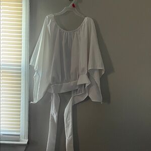 White Flowing Off-Shoulder Blouse with Waist Tie